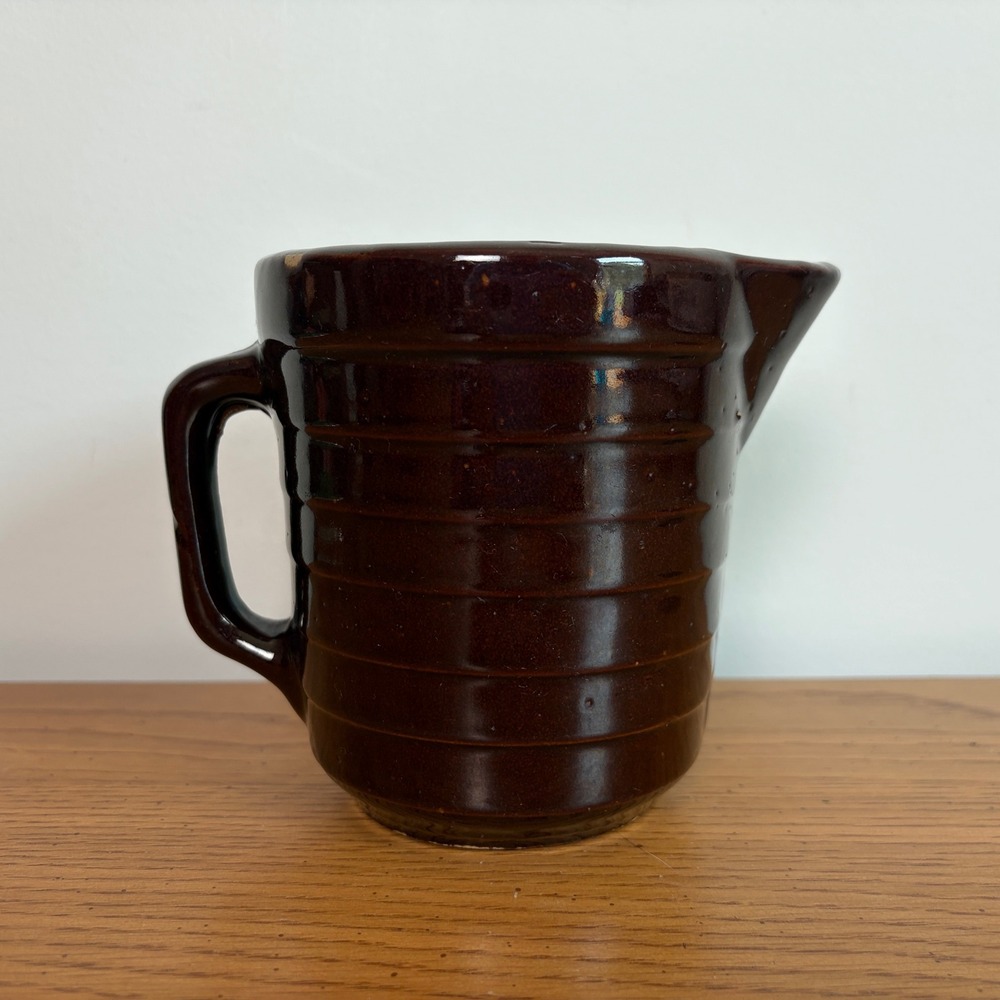 Vintage McCoy Pottery Brown Glaze Ribbed Pitcher Mid Century Stoneware Jug